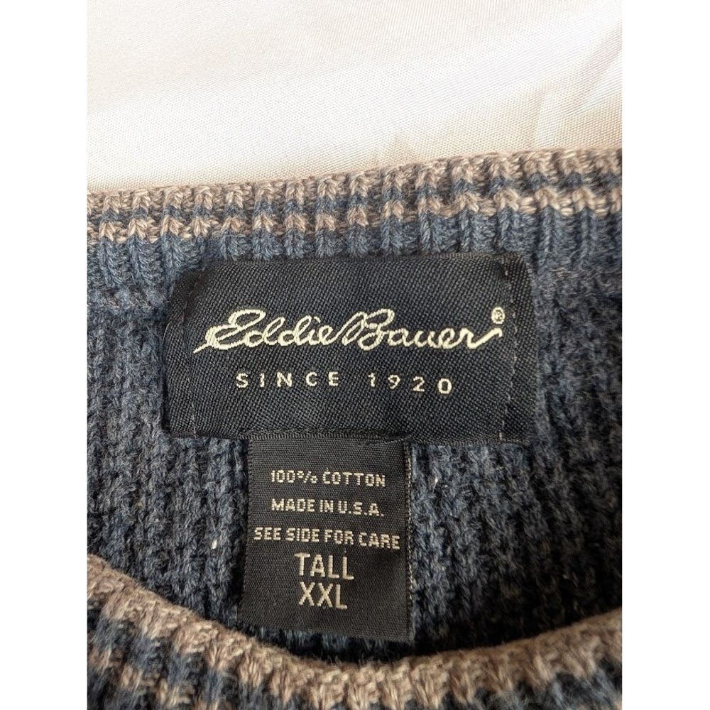 Vintage Eddie Bauer Sweater Men's XXL Blue Fisherman Chunky Knit Made in USA 90s - Picture 4 of 9